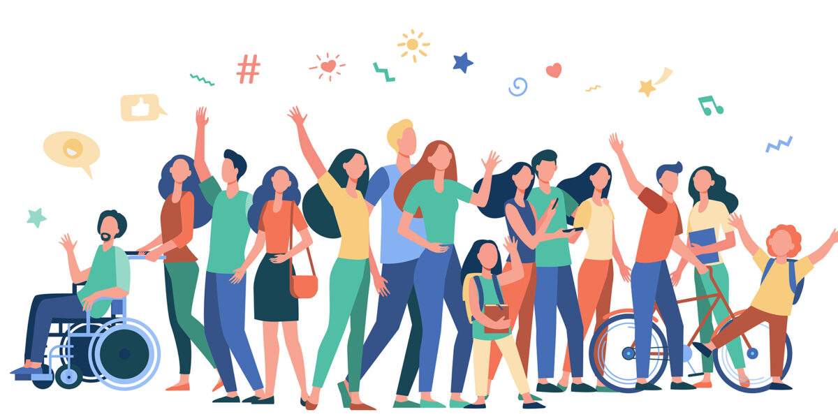 Multicultural people standing together isolated flat vector illustration. Cartoon diverse characters of multinational community members. Society and public concept